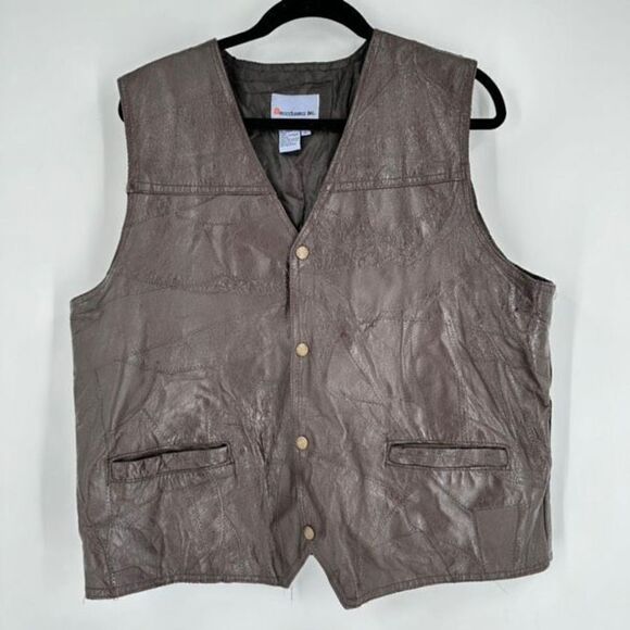 Vintage Direct Source Men's Leather Lined‎ Sleeveless Vest Patchwork Brown Large - Picture 1 of 13